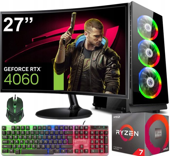 ZESTAW GAMINGOWY Ryzen 7 5700G 32GB RTX 4060 8GB +Wi-Fi +WIN11 +MONITOR 27