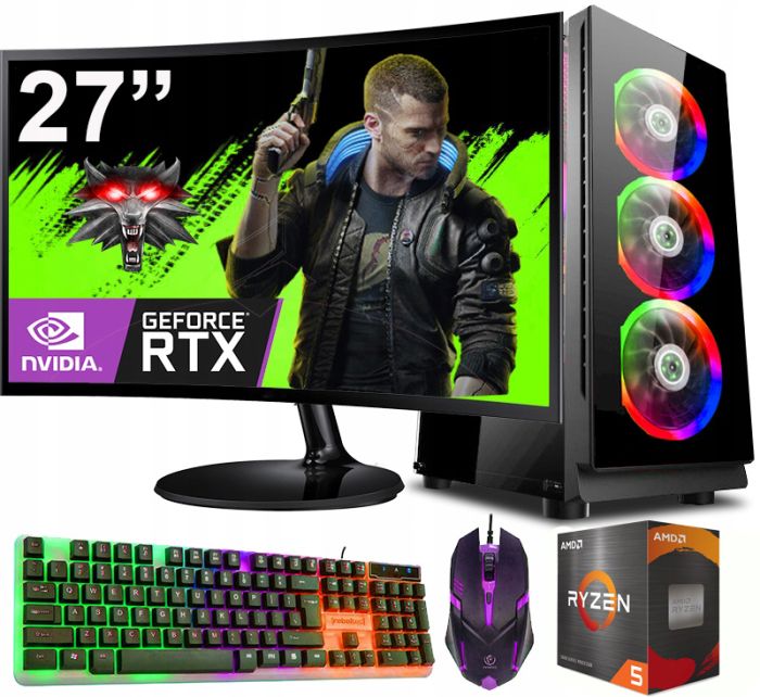 ZESTAW GAMINGOWY Ryzen 5 5600 32GB RTX 4060 8GB +Wi-Fi +WIN11 +MONITOR 27