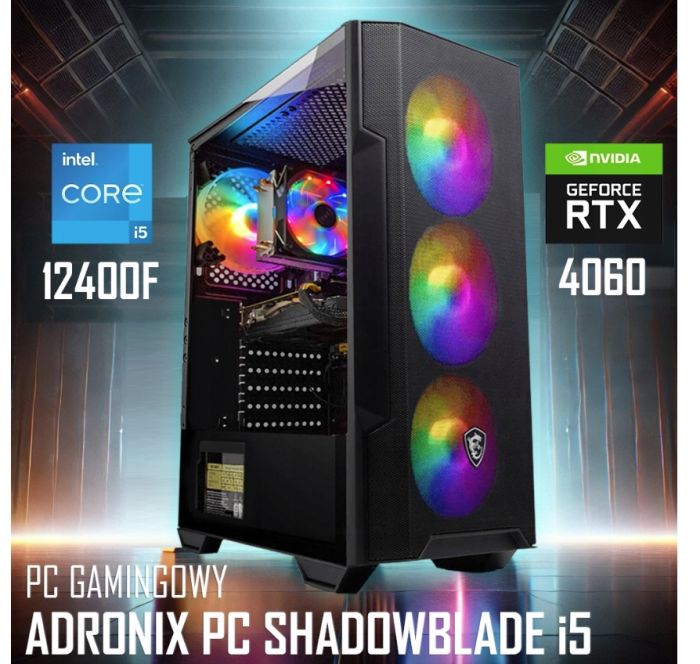 GAMINGOWY PC SHADOWBLADE i5 12400_32GB_RTX 4060_SSD 1TB_ RGB_Wi-Fi_Win11